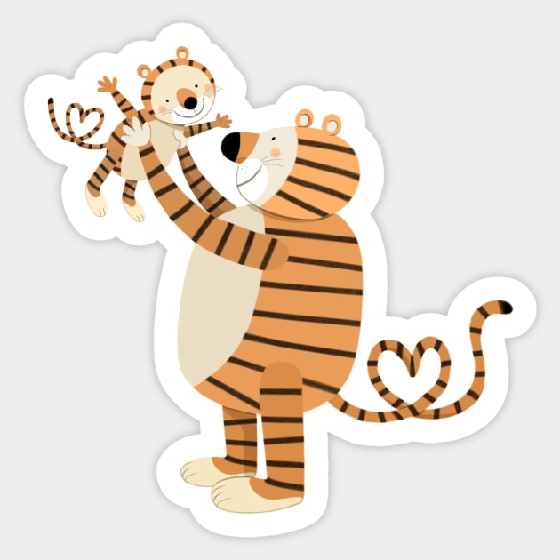 mother and baby tiger Sticker by Sunshine Corner